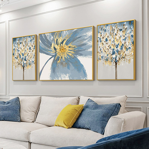 手绘油画北欧轻奢客厅装饰画现代简约大气三联画沙发背景墙壁画