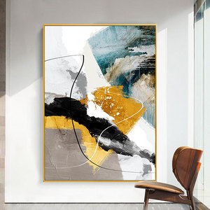 油画抽象装饰画玄关画竖版客厅挂画三联现代简约金色美式轻奢壁画