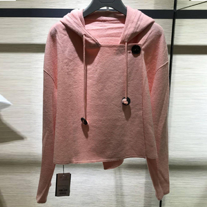 职业阿玛施特女大码秋冬新款粉色休闲百搭连帽卫衣羊毛短外套罩衫