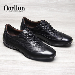 奥勒伦男式皮鞋真皮纯牛皮欧式纯手工蜥蜴纹韩版潮男士商务休闲鞋