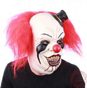 万圣节恐怖微笑小丑面具红鼻子恶魔头套派对红发鬼怪全脸剧本面套