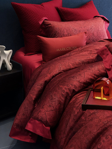 markcross玛洛驰简约欧式100S长绒棉床上四件套红色全棉婚庆床品