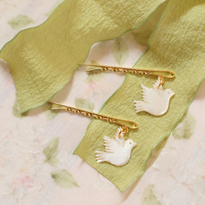 圆润小鸽子白桔茶少女光感贝壳小鸟金色发夹侧边一字夹边夹头饰