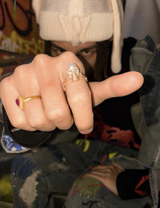 【*evae 】骷髅头珍珠戒指街头小众饰品