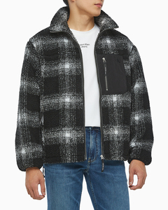 ck jeans韩国代购23秋冬男保暖新款格子休闲抓绒夹克外套j400334