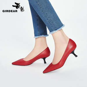 哥弟女鞋2020秋季新款猫跟浅口尖头一脚蹬单鞋女细高跟鞋ax