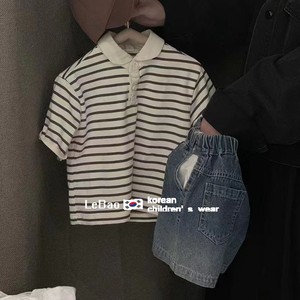 韩国童装男童t恤短袖洋气宝宝酷帅时髦Polo领条纹上衣潮儿童夏装