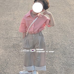 韩国童装男童百搭短袖粉色衬衫春夏季新款洋气时髦儿童宝宝上衣潮
