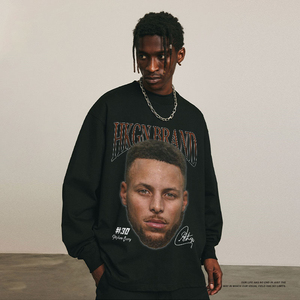 hkgn潮牌库里大头像美式短袖t恤nba篮球印花纯棉重磅复古街头打底