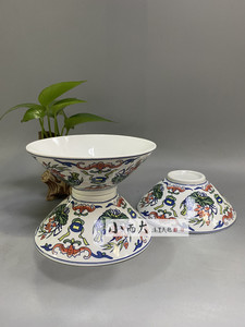 醴陵老瓷器群力釉下五彩荷花满花15厘米斗碗,菜碗