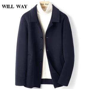 冬季新款高端纯羊绒大衣男士短款双面呢翻领休闲羊毛夹克外套加厚
