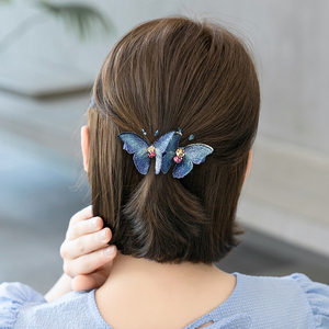 优雅刺绣蝴蝶发夹后脑勺网红2021年新款发卡头饰女弹簧夹短发发饰