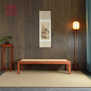 艺盟百胜缅甸花梨中式坐榻禅意缅花藤面卧榻 红木罗汉榻无围板