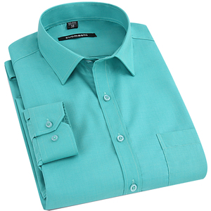 时尚长袖男衬衫绿色休闲男装青色纯绿色显年轻青少年帅气纯色衬衣