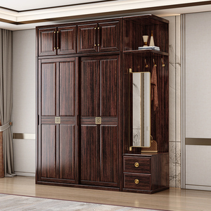 新中式实木成人储物衣柜紫金檀木移门趟门滑门北欧两门推拉门衣柜