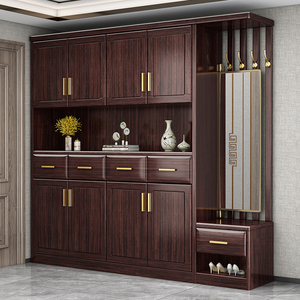 紫金檀木实木鞋柜家用门口现代新中式客厅隔断挂衣帽架玄关柜一体