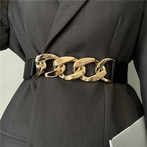 松紧帆布腰带女弹性金属锁链皮带弹力束腰可调节懒人舒适裤带皮带