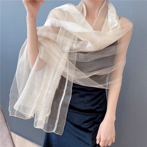 杭州丝绸真丝羊毛桑蚕丝白色纱巾丝巾女春秋薄款洋气时尚围巾薄