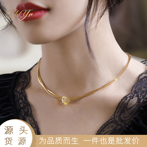 18k黄金意大利项圈简约粗锁骨链au750正品轻奢设计感小众高级颈链