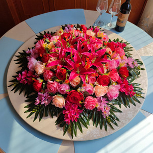 酒店餐桌花摆花大圆桌中间装饰花摆件饭店餐厅转盘仿真花高端假花