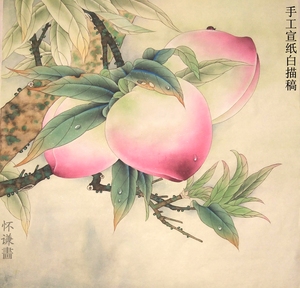 国画工笔素材纯手勾熟宣白描底稿可直接上色小品桃拍任意三张包邮