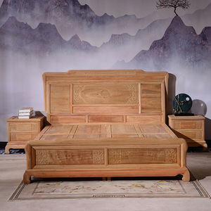 大果紫檀缅甸花梨木实木现代奢侈国色天香如意中式卧室红木大床