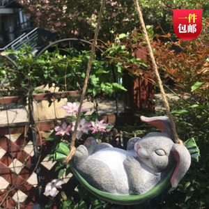 特价促销户外庭院树脂创意动物秋千仿真兔子花园景观装饰挂件