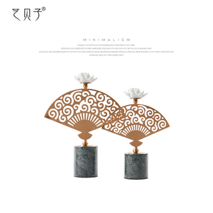 艺贝子客厅铁艺扇子摆件样板房办公室进门玄关柜摆设家居软装饰品