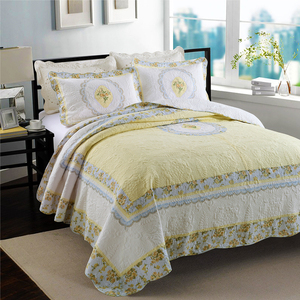 四季可用奢华绣花高档优质纯棉水洗绗缝被三件套床盖床单夏凉被