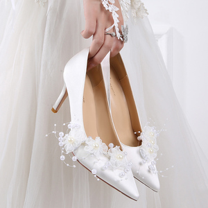 白色婚鞋婚纱高跟鞋女拍照晚晚风温柔鞋仙女日常可穿不累脚新娘鞋