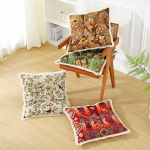 美式油画感棉麻中式布艺坐垫蒲团榻榻米垫子圆形坐垫加厚方形椅垫