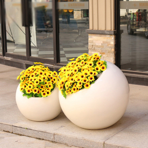 玻璃钢圆形斜口白色胖花盆客厅卧室阳台创意花钵现代节约落地花器