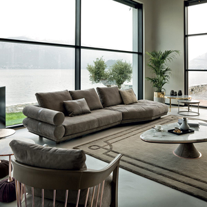 双拼灰色意式现代轻奢磨砂翻毛皮沙发一字排异形组合头层皮艺沙发