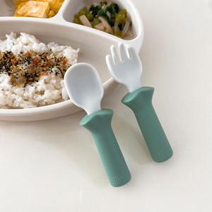 韩国modui硅胶短柄勺子小宝宝学食训练婴儿辅食吃饭软叉勺餐具