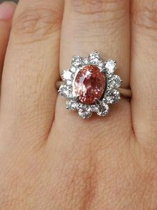 GRS国际证书斯里兰卡天然帕帕拉恰（莲花蓝宝石）钻石戒指子圈环