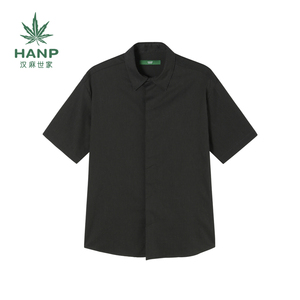 hanp/汉麻世家男士短袖休闲衬衫棉汉麻抗菌夏季衬衣黑色衬衫男