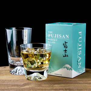 日式Chamvin富士山杯子酒杯威士忌杯水晶冰山雪山茶杯江户硝子ins