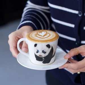 曼叙天真可爱陶瓷熊猫咖啡杯套装家用拿铁咖啡杯子咖啡器具