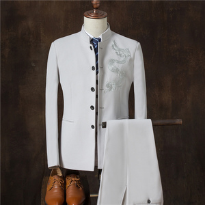 中山装男青年中式西装套装男士中华立领休闲外套结婚礼服三件套潮