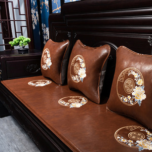 高端定制红木沙发皮坐垫中式椅子座垫抱枕用全套组合木沙发皮垫