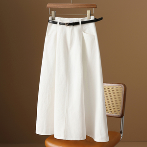 TGZ高级感白色软牛仔半身裙女夏季新款欧货a字纯棉西装大摆工装裙