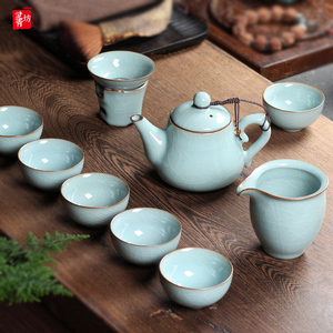 灵青坊青瓷大容量功夫茶具套装家用大号泡茶壶茶杯整套陶瓷冰裂