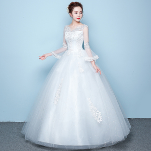 法式婚纱礼服新款2024新娘结婚长袖修身显瘦韩版大码森系齐地婚纱