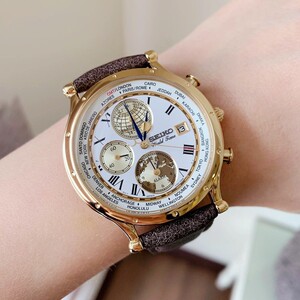 精工seiko大航海家石英手表男限量版世界时间休闲复古腕表spl060