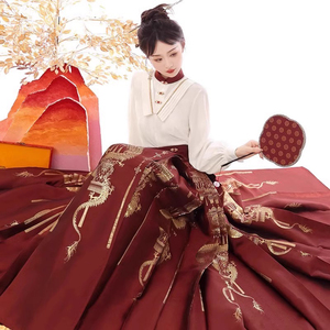 Daily Fabulous原创明制汉服女国风新中式织金妆花红色马面群套装