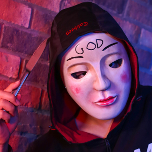 恐怖电影恶魔蛙男面具夜晚杀人狂魔青蛙头套追凶雨扮演道具1人付款46