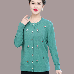 春装宽松大码女装毛衣开衫中老年妈妈薄款羊毛衫外套针织妇女线衣