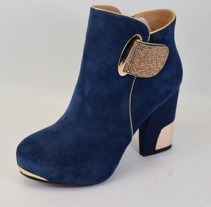 邦赛女鞋冬季新款头层牛皮时尚优雅英伦短靴真皮绒里粗高跟棉靴