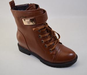 邦赛女鞋秋冬新款系带拉链绒里头层牛皮马丁靴休闲保暖平底短靴子