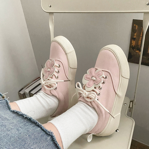 日系帆布鞋子女夏ins潮小众花朵软妹厚底大头鞋休闲百搭chic板鞋